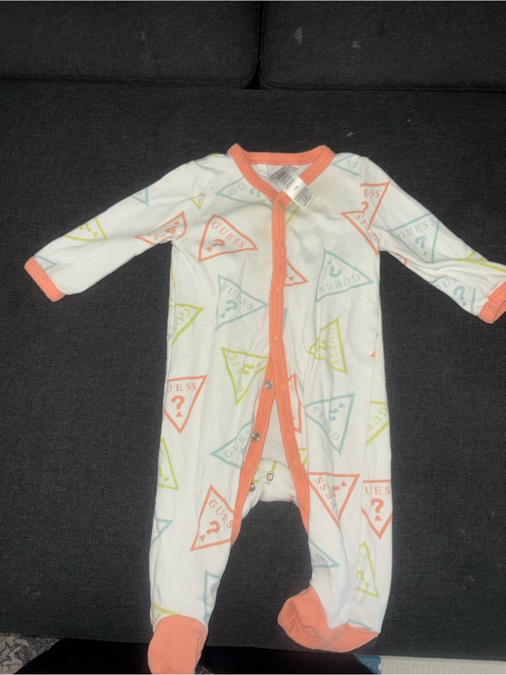 Guess White Footed One-Piece with Coral Trim and Multicolor Logo